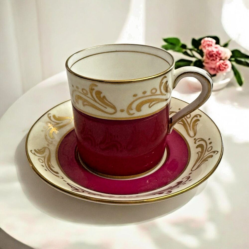 Vintage Paragon England Fine Bone China Teacup & Saucer Burgundy Red Gold